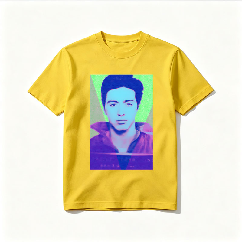 A stylized portrait of a man with vibrant, colorful lighting and geometric overlays. - Tee