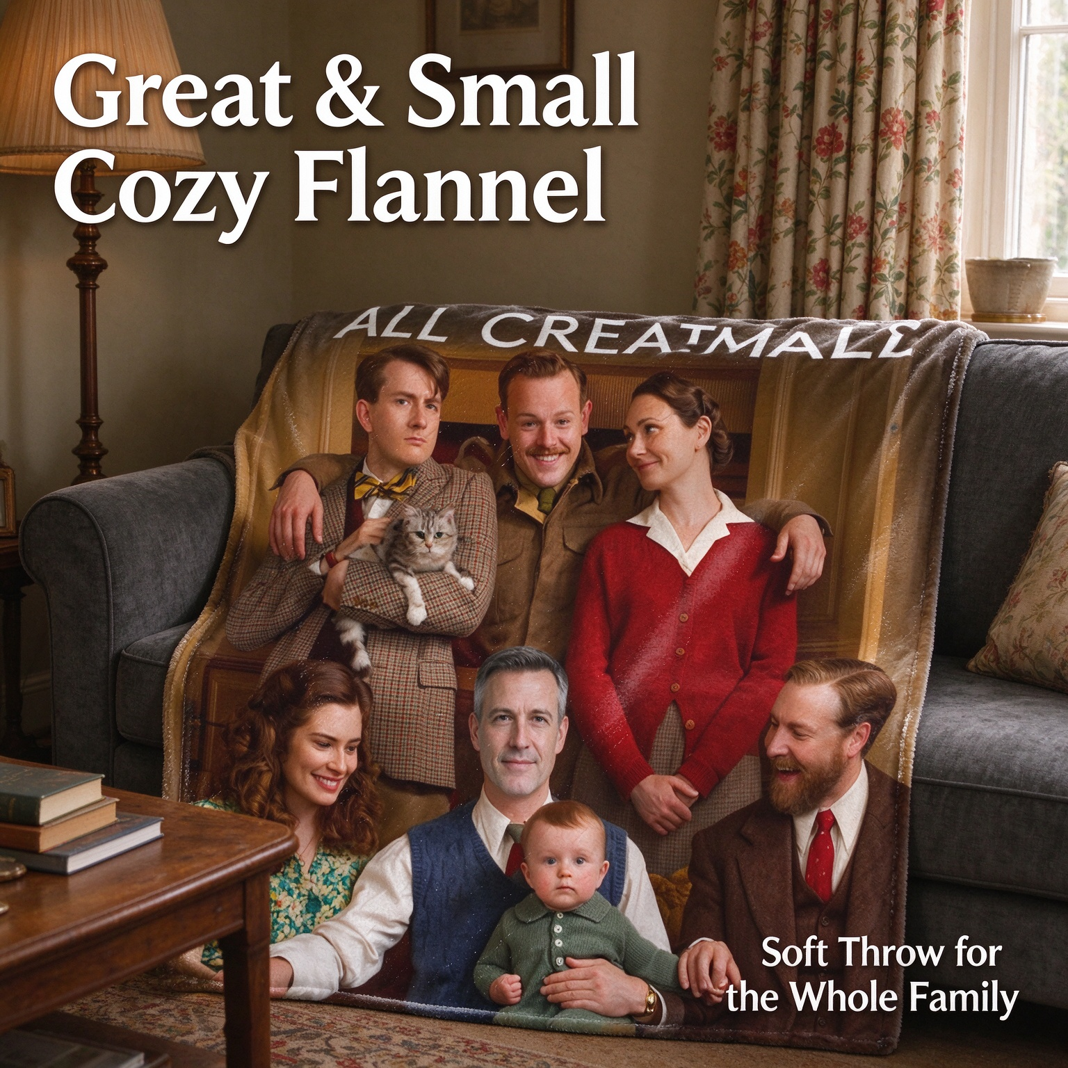 Custom Face Photo Blanket, Personalized Vintage Portrait Soft Flannel Throw for Bed Sofa, Ideal Cozy Family Gift