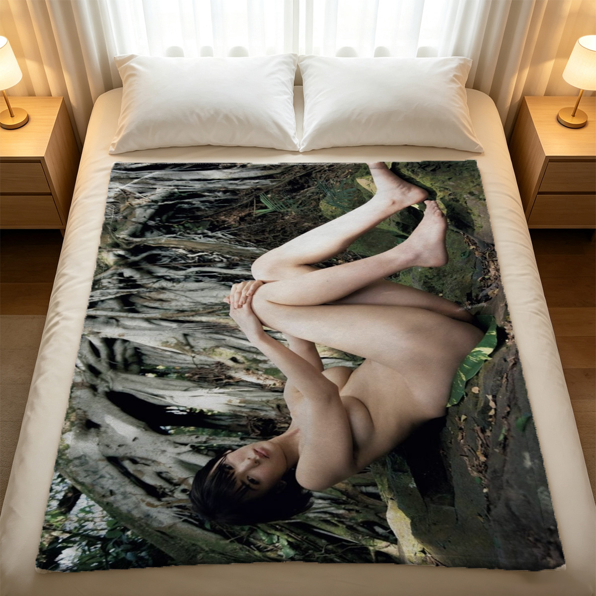 Jennifer Lawrence nude on a bar stool by the river - Blanket