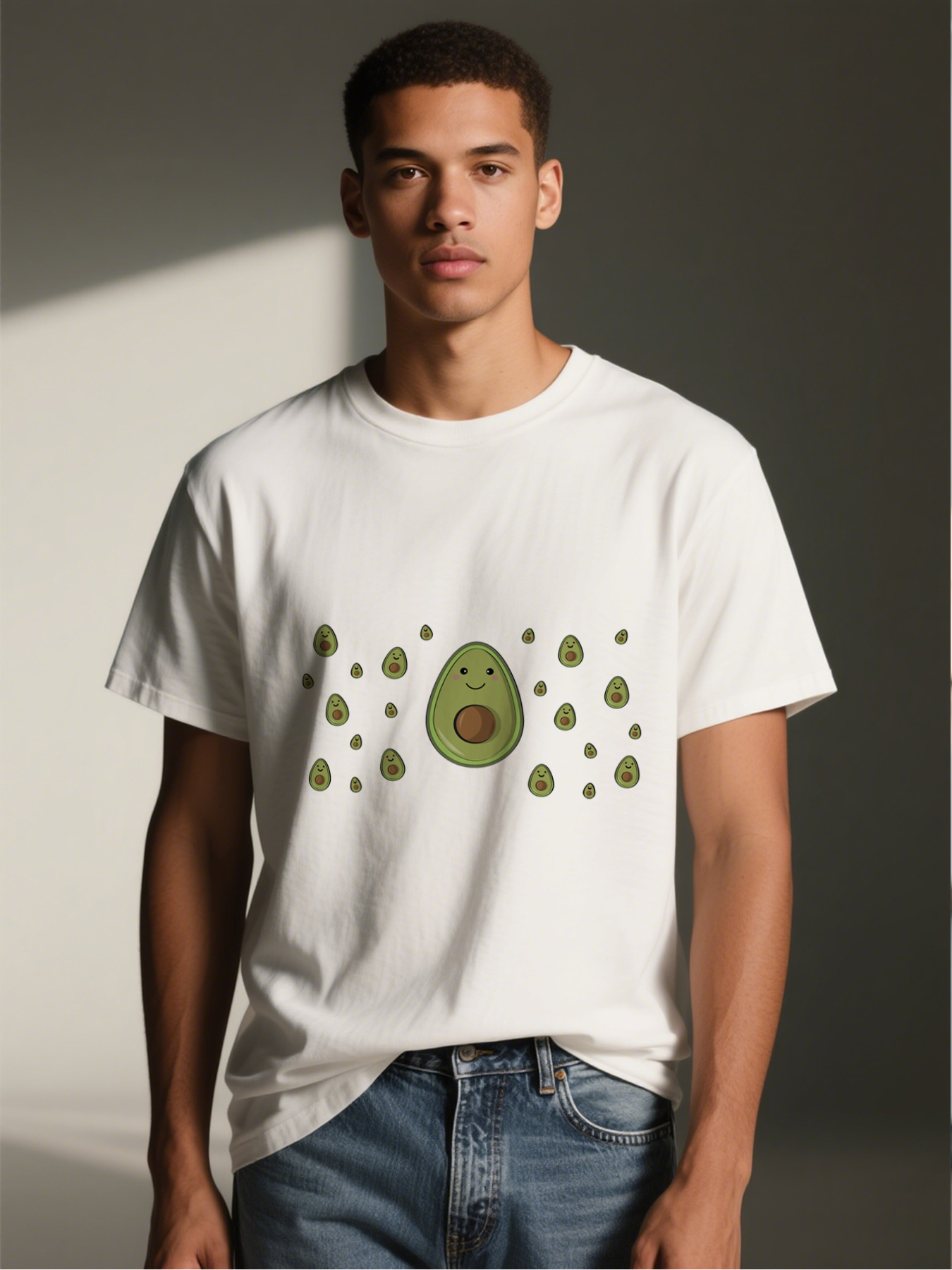 Men's Avocado Print T-Shirt Cute Smiling Avocado Pattern Casual Round Neck Summer Lightweight Breathable Short Sleeve Tee for Everyday Wear and Outdoor Activities Adult Unisex Fashion Top