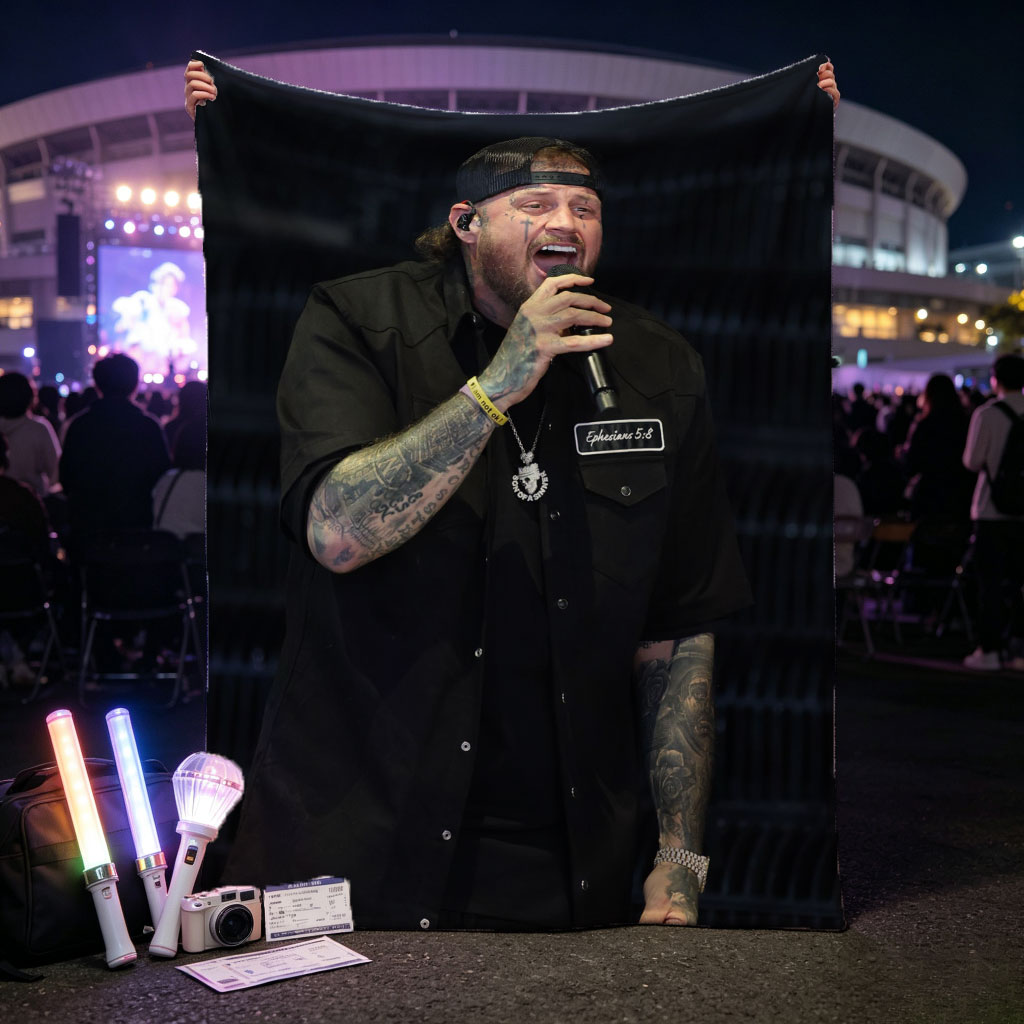 Cody Johnson Performing on Stage with Microphone and Tattooed Arms - Blankets