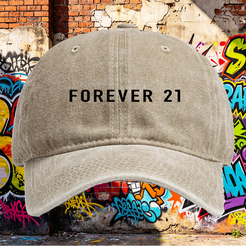 Unisex Classic Washed Cap with Forever 21 Logo Print - Casual Streetwear Hat for Everyday Wear, Perfect for Urban Style Lovers and Fashion Enthusiasts