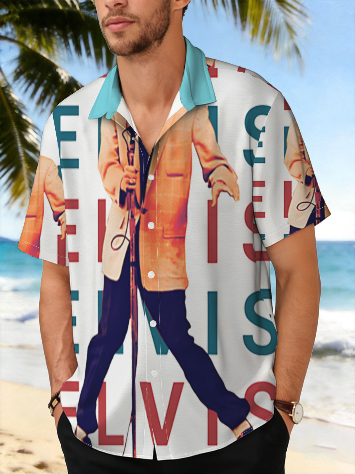 Elvis Presley Performing on Stage with Microphone -  Shirt