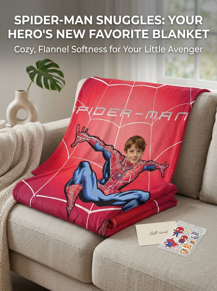 Custom Photo Face Superhero Flannel Blanket, Ultra-Soft Anti-Pilling Fleece Throw, Ideal Personalized Gift for Kids