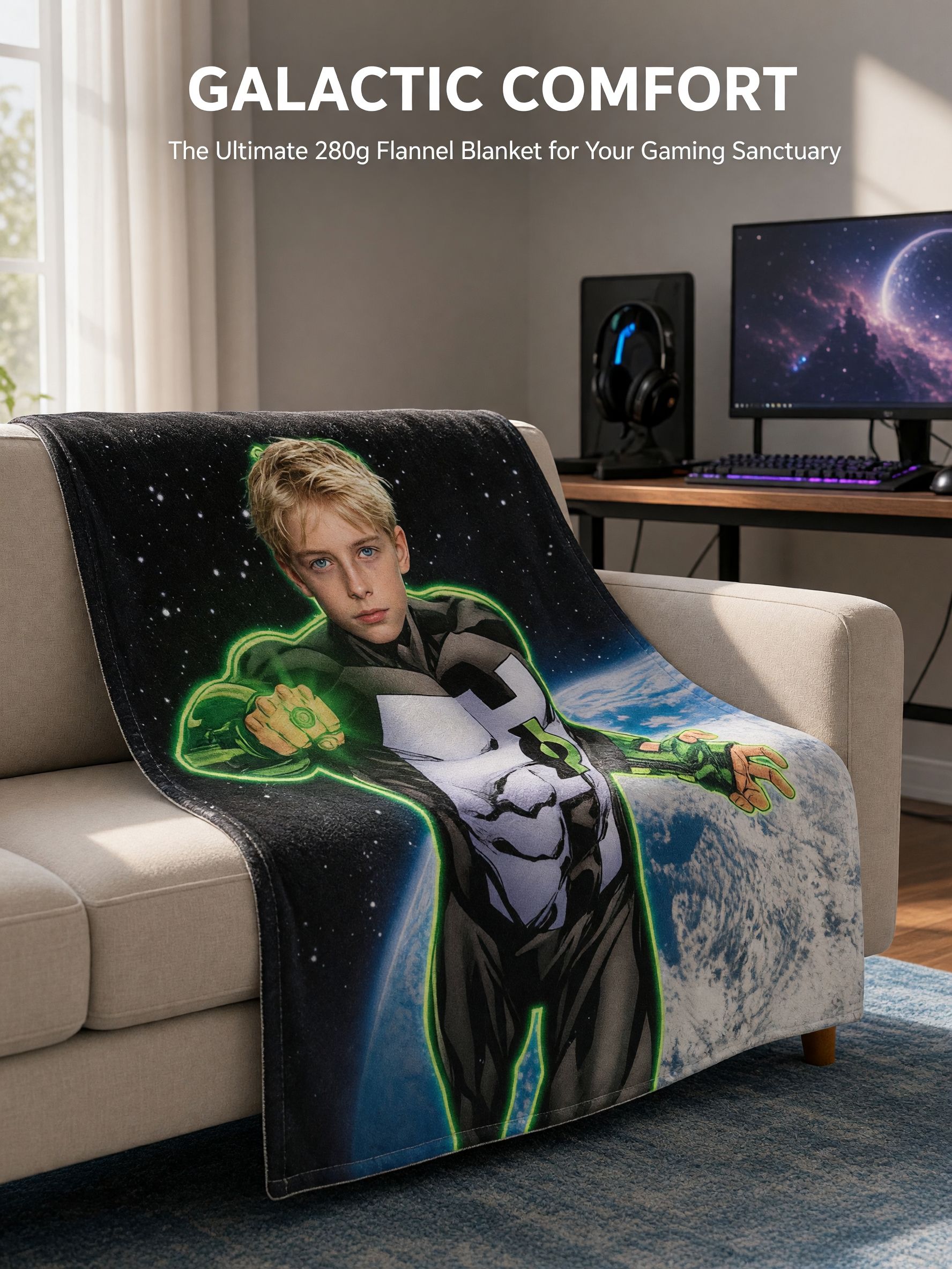 Custom Face Superhero Flannel Blanket, Personalized Photo Comic Hero Throw, Cozy Soft Plush Bed Sofa Blanket Gift