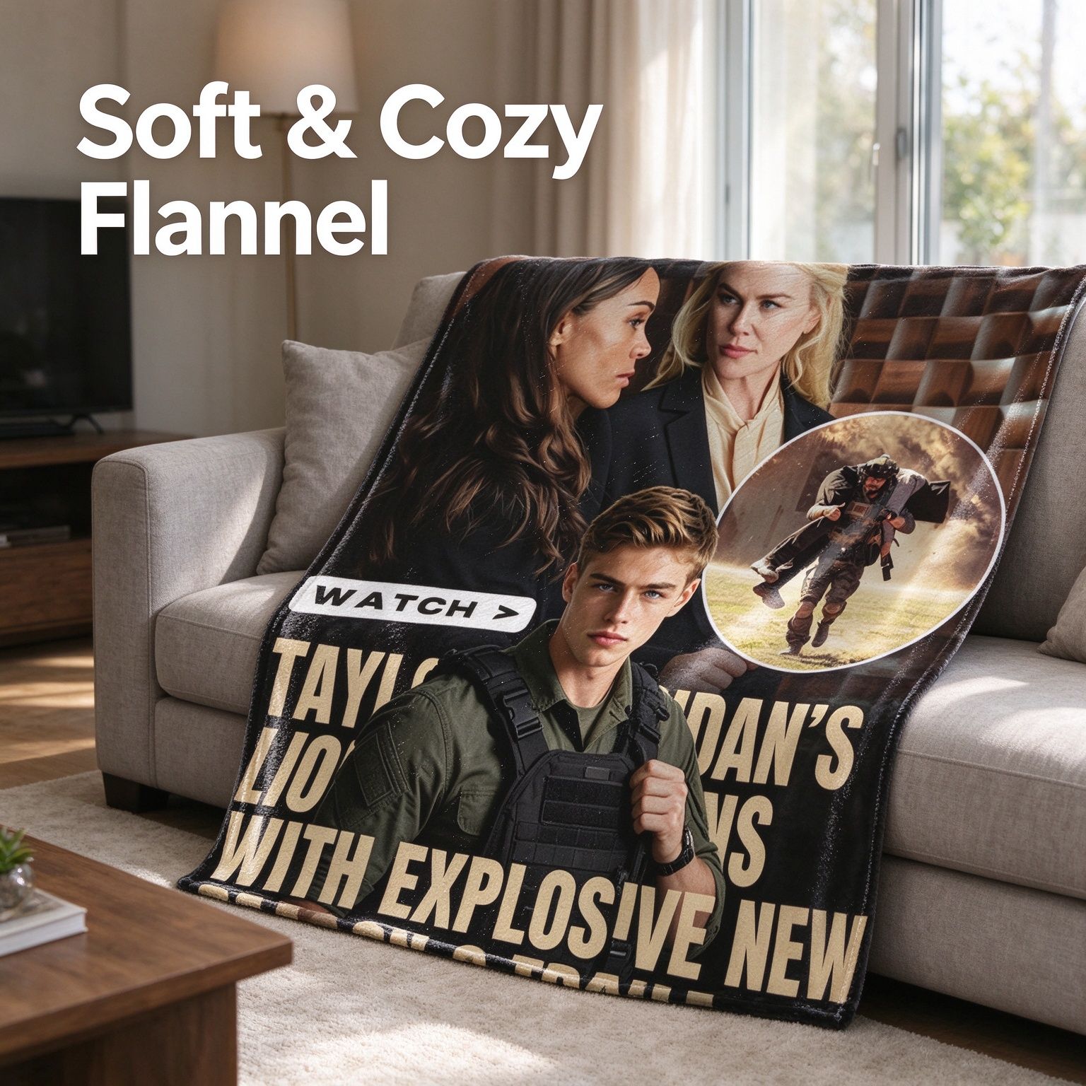 Custom Photo Flannel Blanket Ultra Soft Anti-Pilling Personalized Face Portrait Throw Lightweight Warm Bed Sofa