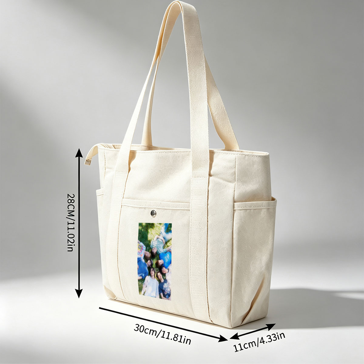 ENHYPEN Lying on Grass in a Circle with Playful Expressions and Cute Emojis - Multi-pocket bags