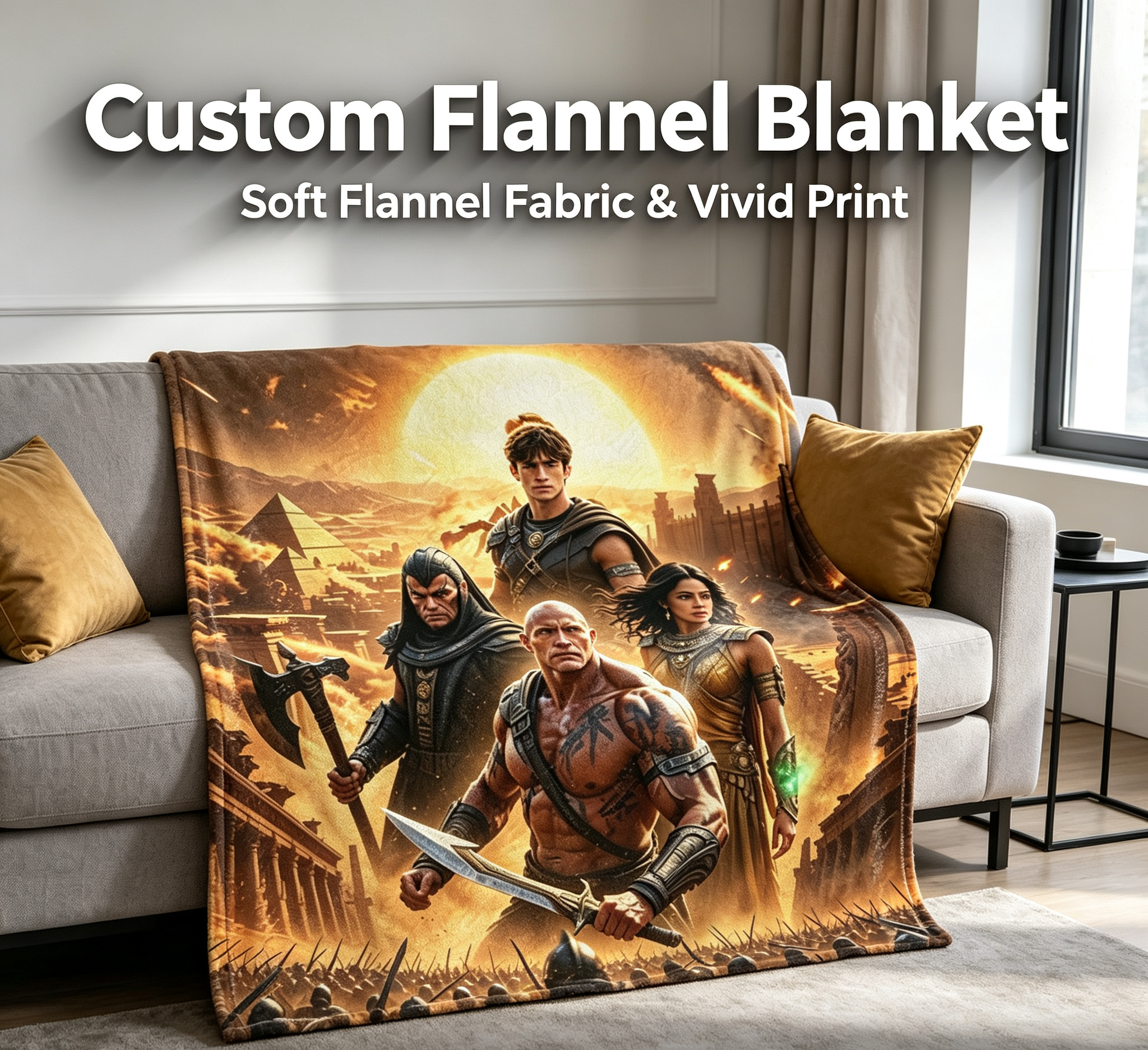 Custom Face Blanket The Scorpion King 2 Movie Character Flannel Blanket Perfect for Couch, Bed, or Travel Ideal Gift for Fans and Collectors