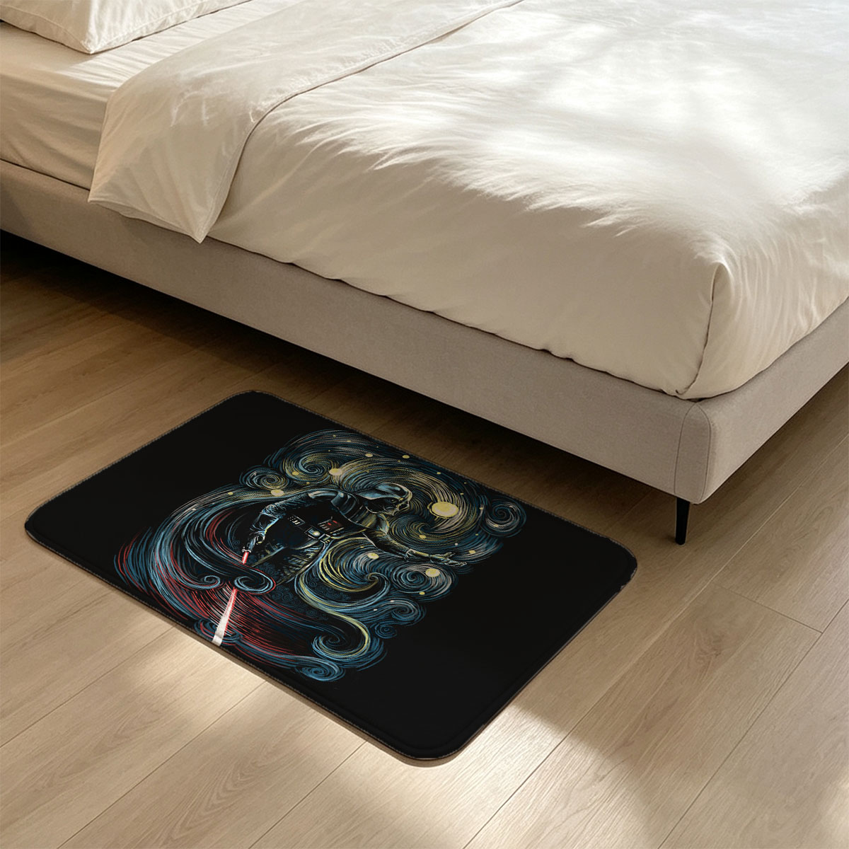 Darth Vader in a Starry Night Style Artwork - Flannel floor mat