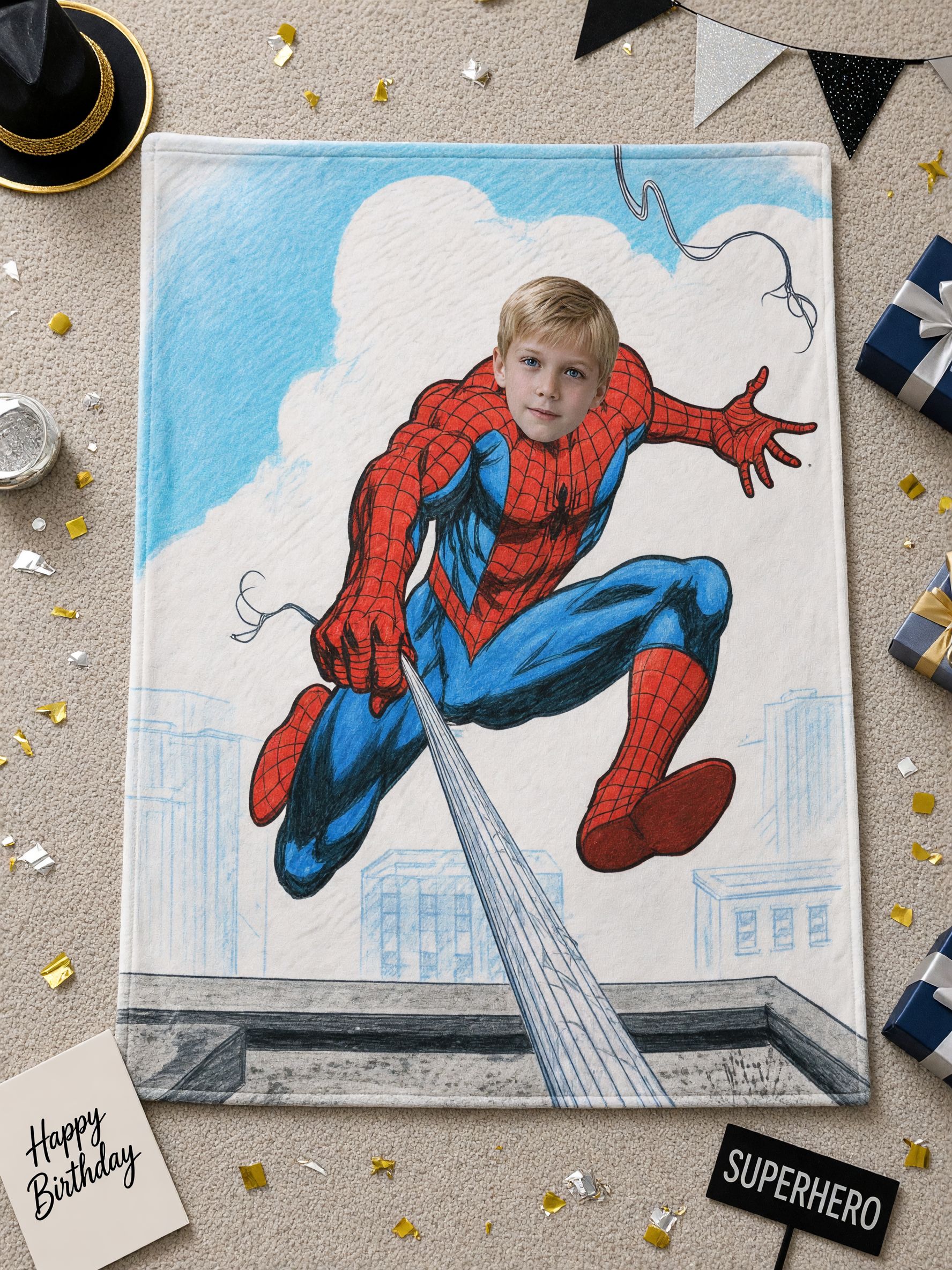Custom Photo Face Superhero Flannel Fleece Throw Blanket, Personalized Hero Throw Blanket for Kids and Teens, Ultra