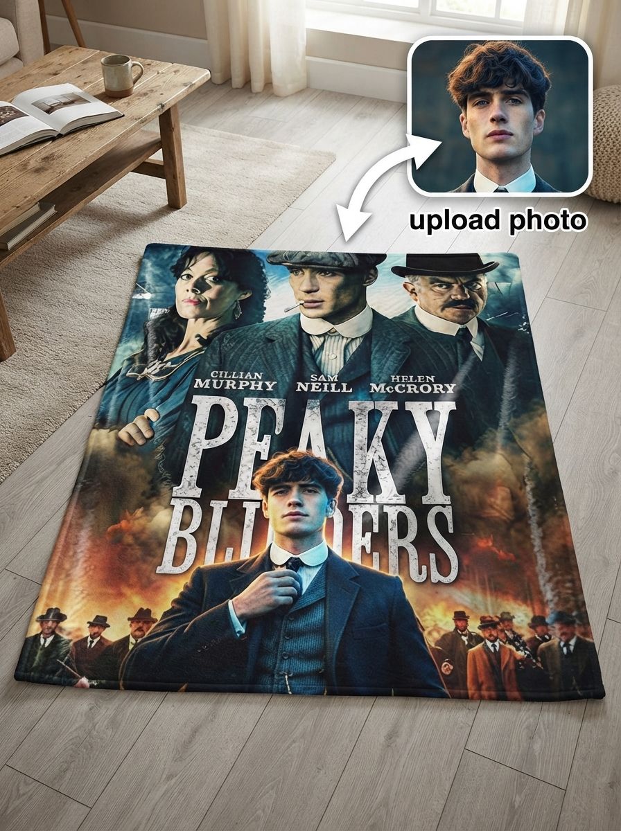 Custom Photo Face Flannel Blanket Personalized Vintage Gangster Movie Poster Throw Blanket Ultra Soft Anti Pilling