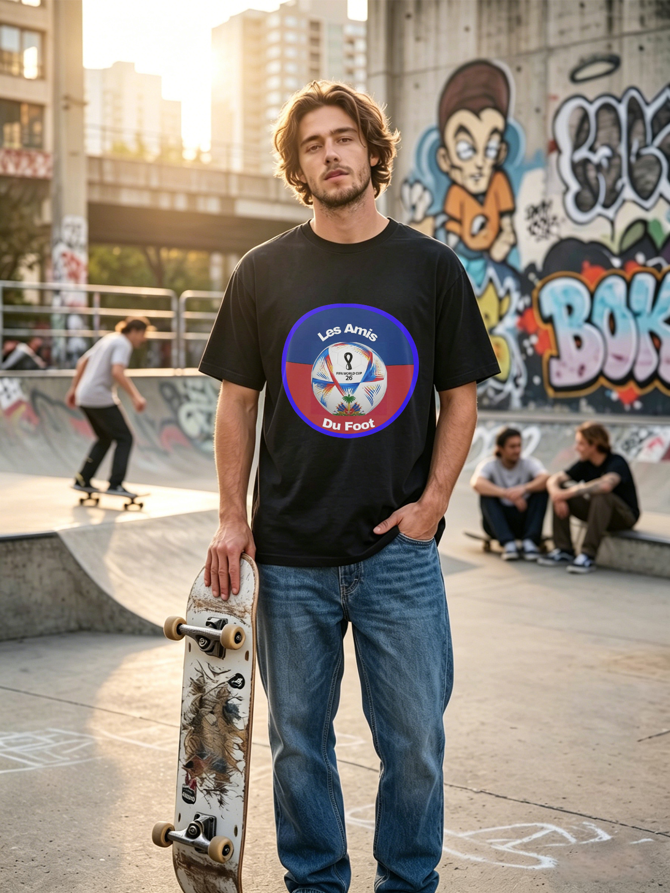 Men's Printed T-Shirt Les Amis Du Foot FIFA World Cup 26 Soccer Ball Design Casual Round Neck Lightweight Breathable Summer Short Sleeve Tee for Football Fans and Sports Enthusiasts