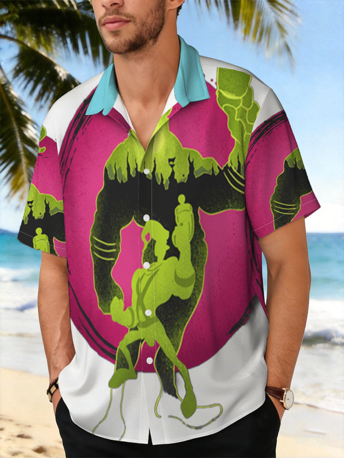 Green Goo Wizard and Warrior Duel on Pink Orb Background -  Shirt