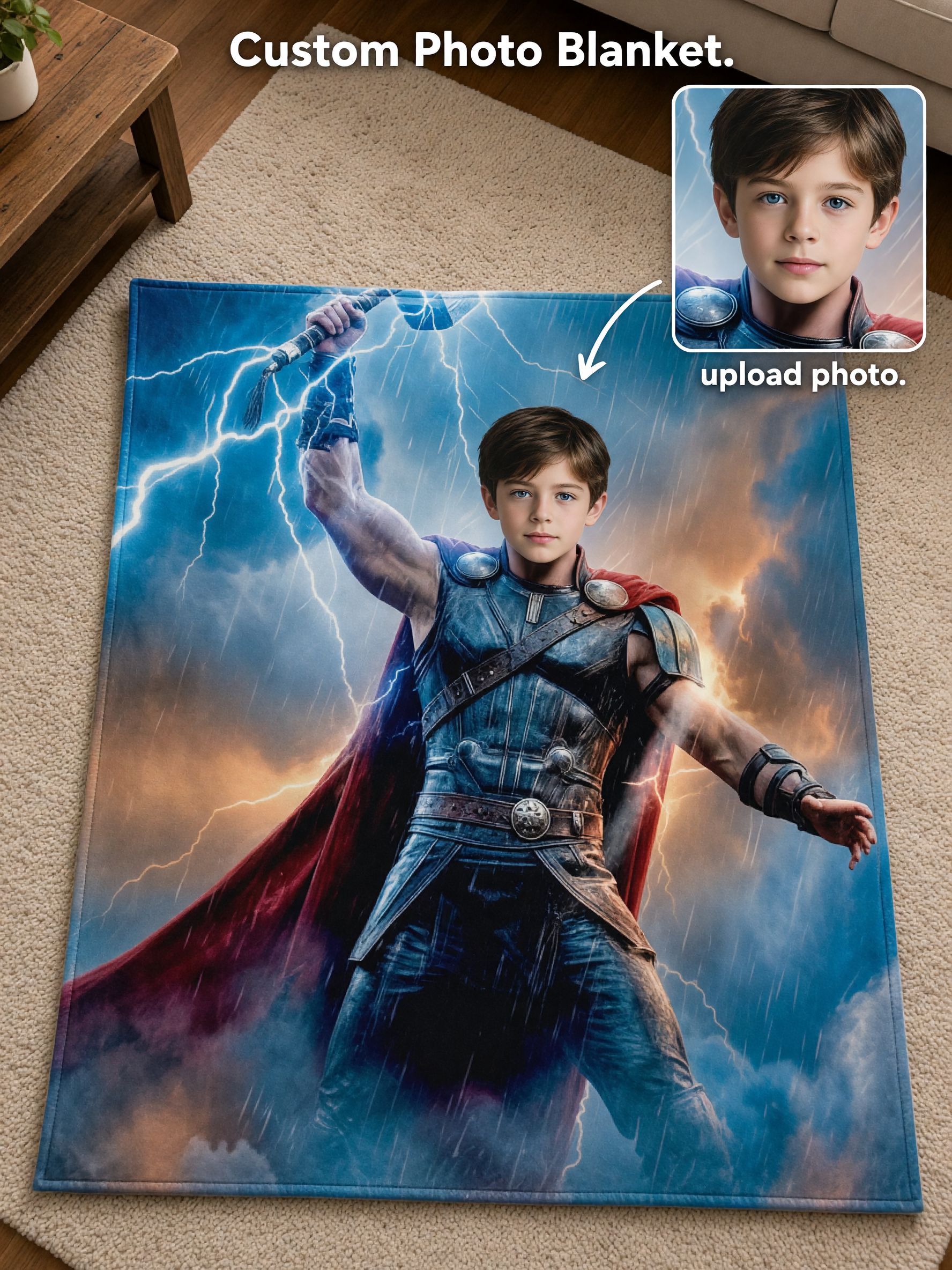 Custom Face Photo Blanket Personalized Superhero Flannel Throw for Kids and Adults, Cozy Bed Couch Warm Gift