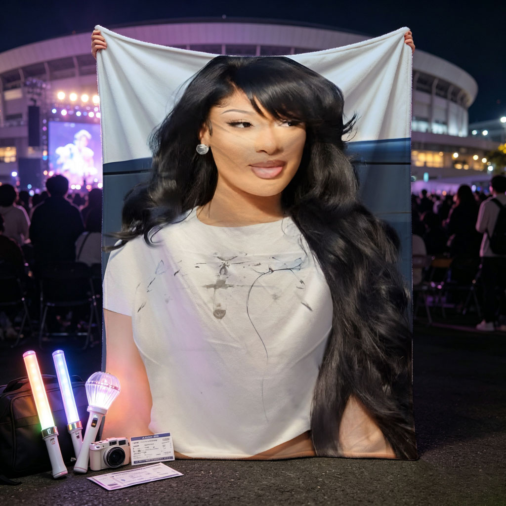 Nicki Minaj in a Stylish White Crop Top with Long Black Hair and Bold Makeup - Blankets