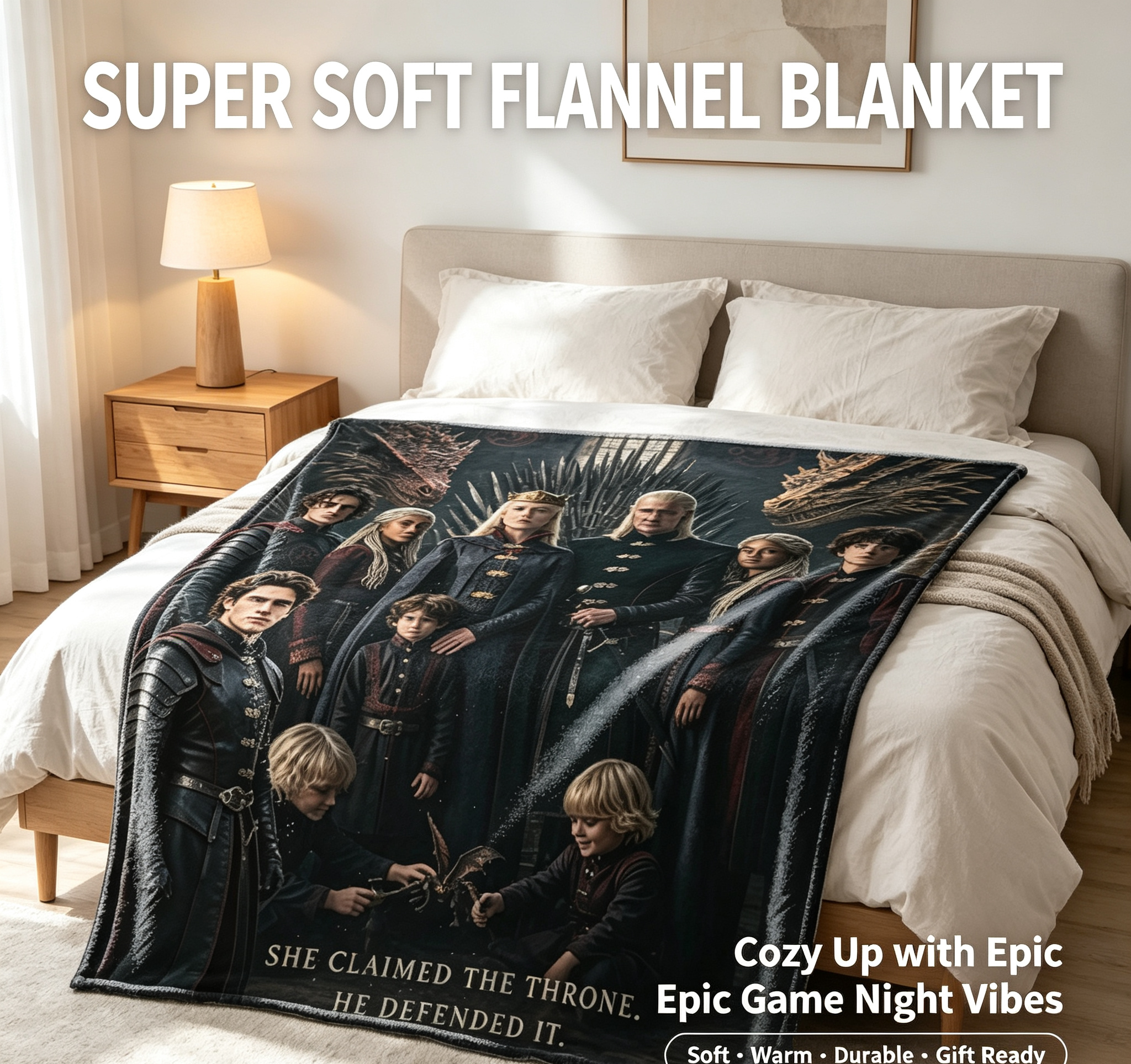 Custom Face Blanket House of the Dragon Flannel Blanket for Fans of Westeros Fantasy Series Perfect Gift for TV Show Lovers and Collectors