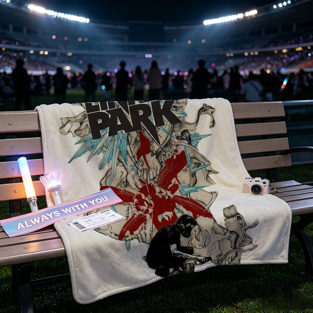 Linkin Park Band Artwork Featuring Abstract Design with Red and Blue Elements and a Figure in Contemplation - Blankets