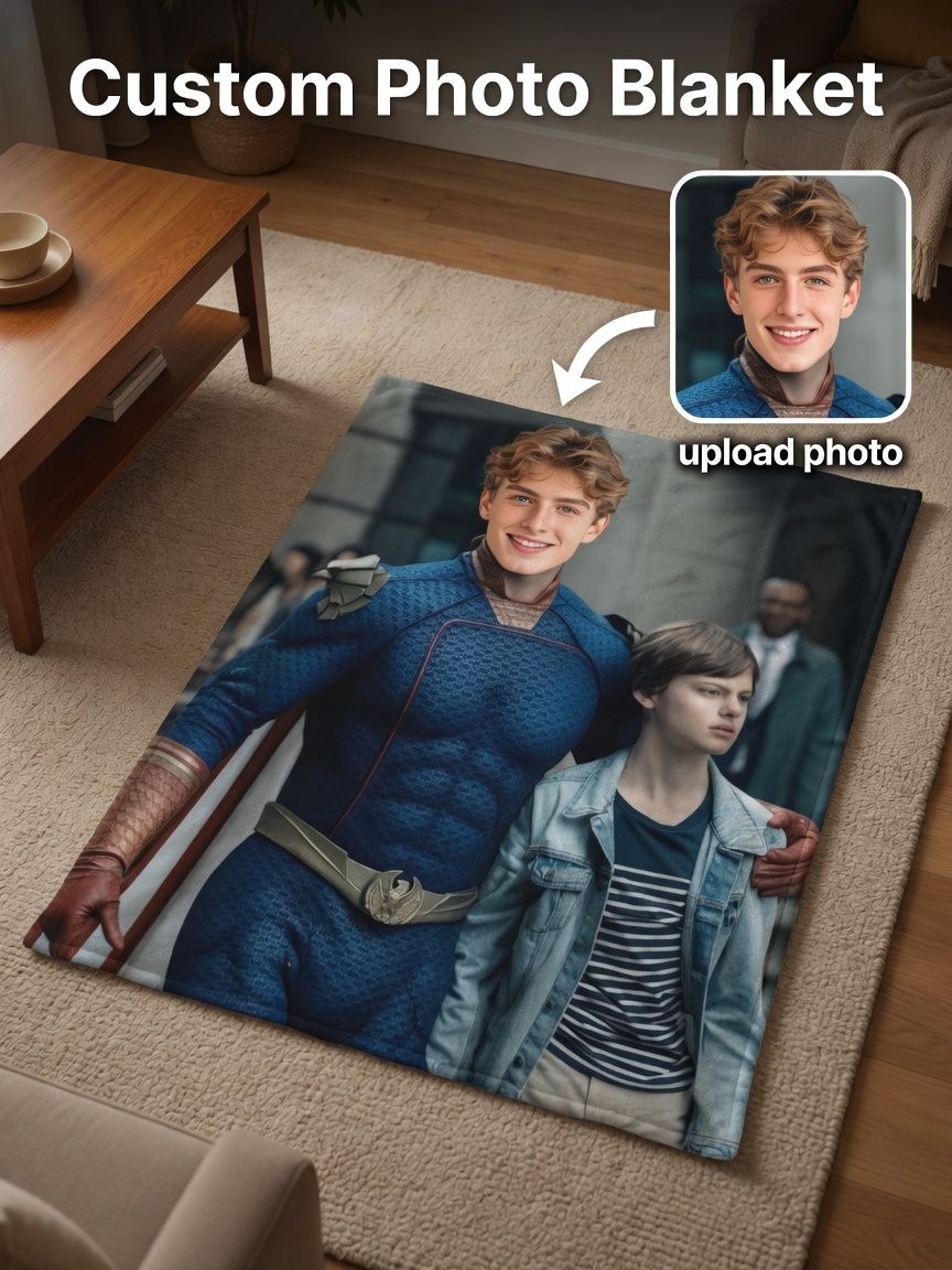 Personalized Face Photo Flannel Fleece Blanket Custom Superhero Novelty Soft Throw for Bed Couch and Cozy Gift
