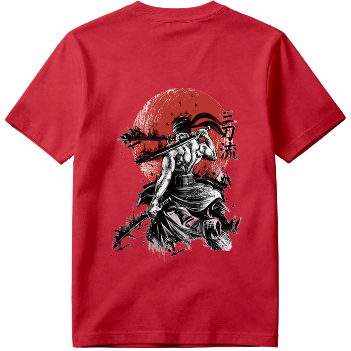 Samurai Warrior with Dual Swords Against Red Sun - Tee