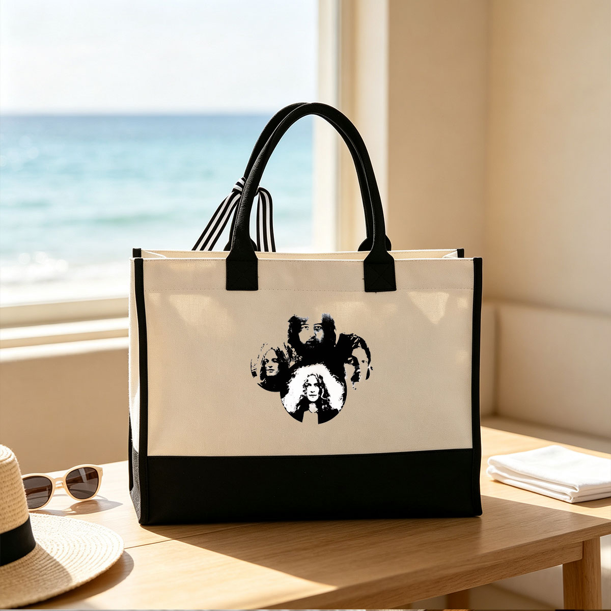 Queen Band Members: Freddie Mercury, Brian May, Roger Taylor, John Deacon - Canvas patchwork gift tote bag