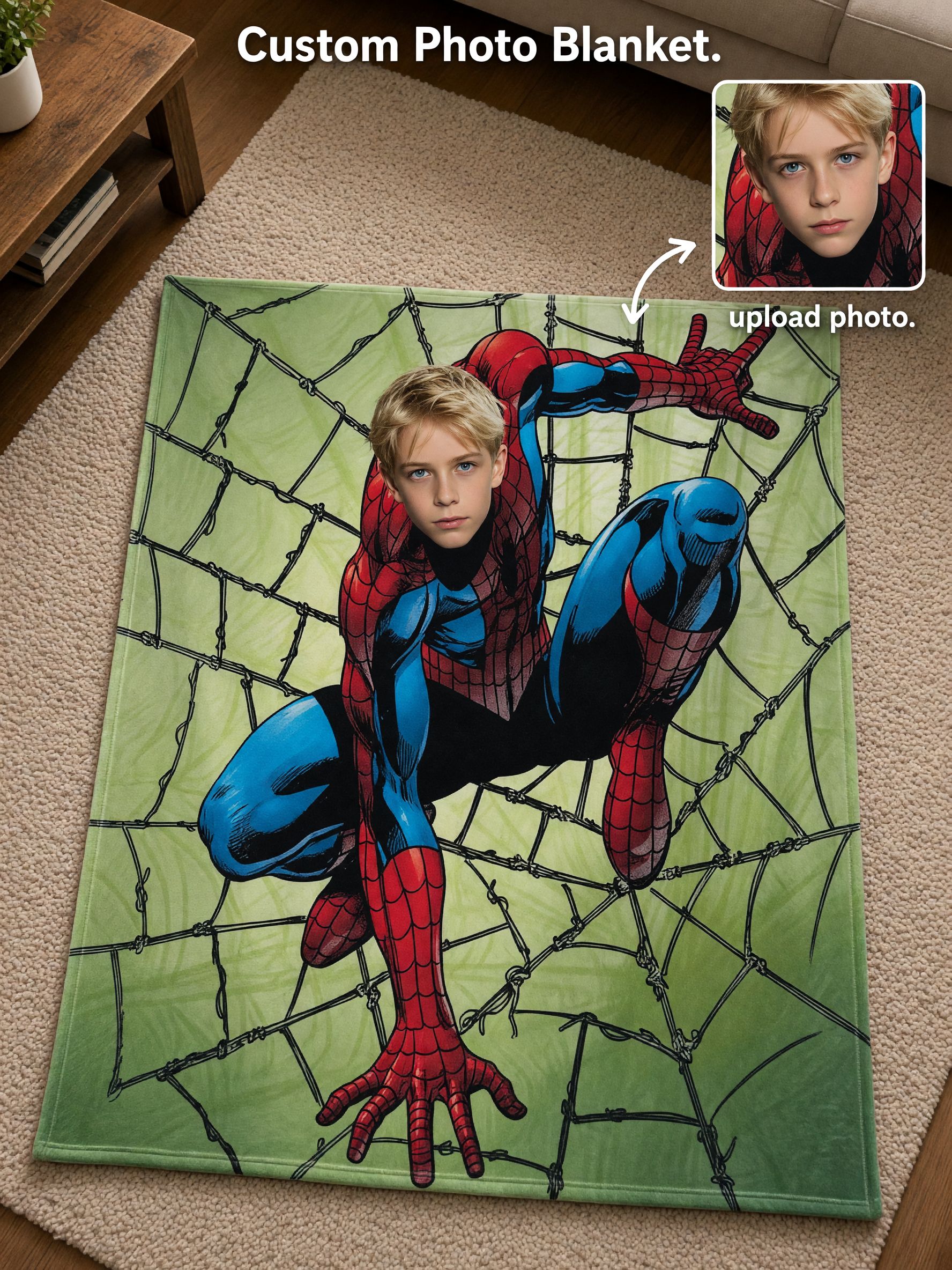 Custom Superhero Face Photo Blanket Ultra Soft Flannel Throw Personalized Bed Couch Keepsake Gift for Boys