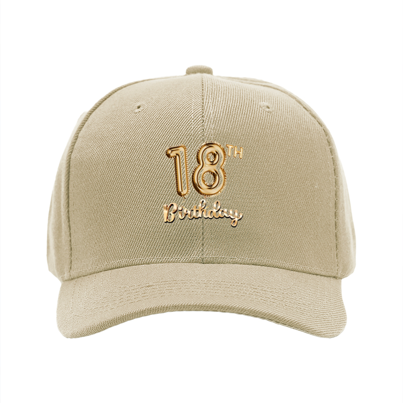1pc New Baseball Cap with 18th Birthday Gold Balloon Print Unisex Adjustable Hat for Party Celebration Adults and Teens
