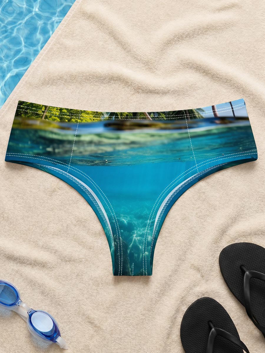 Tropical Paradise: Palm Trees and Coral Reef Underwater -  Men's swim trunks