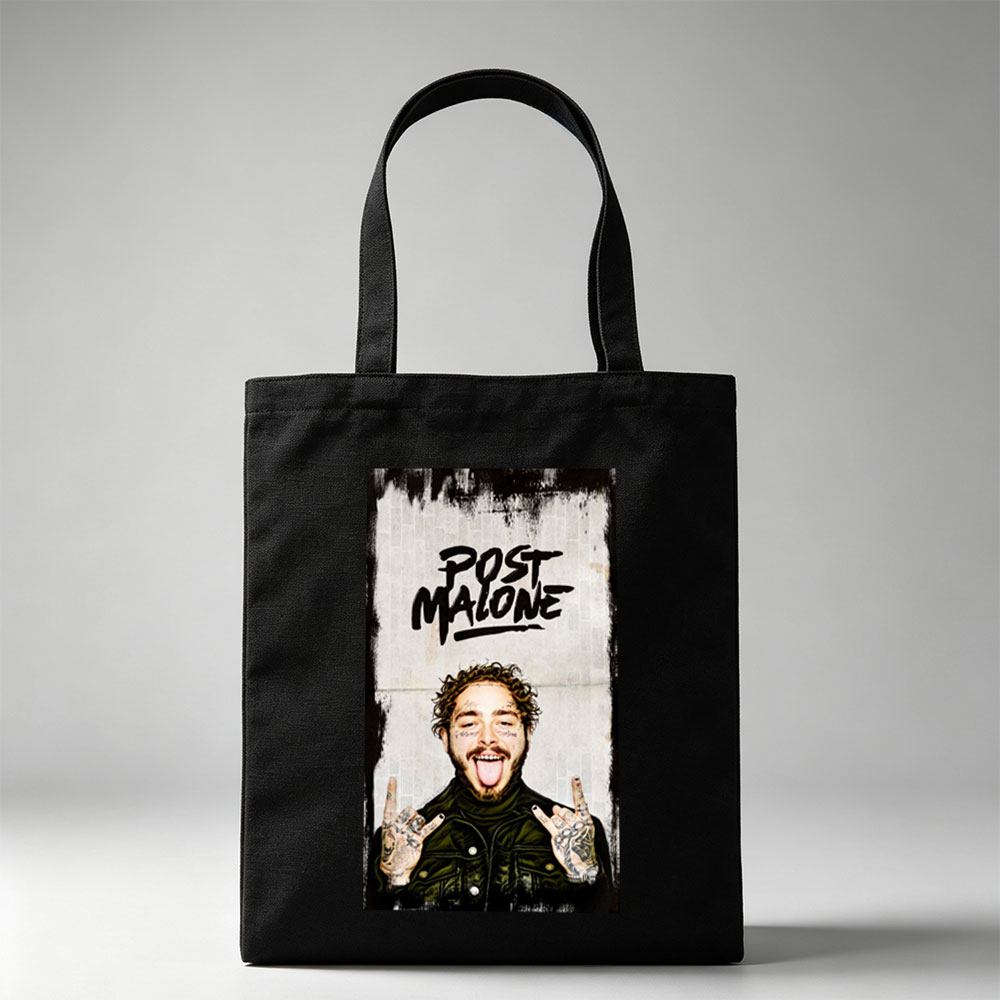 Post Malone Rocking the Peace Sign with Tongue Out in a Tattooed, Edgy Look - Canvas tote bags