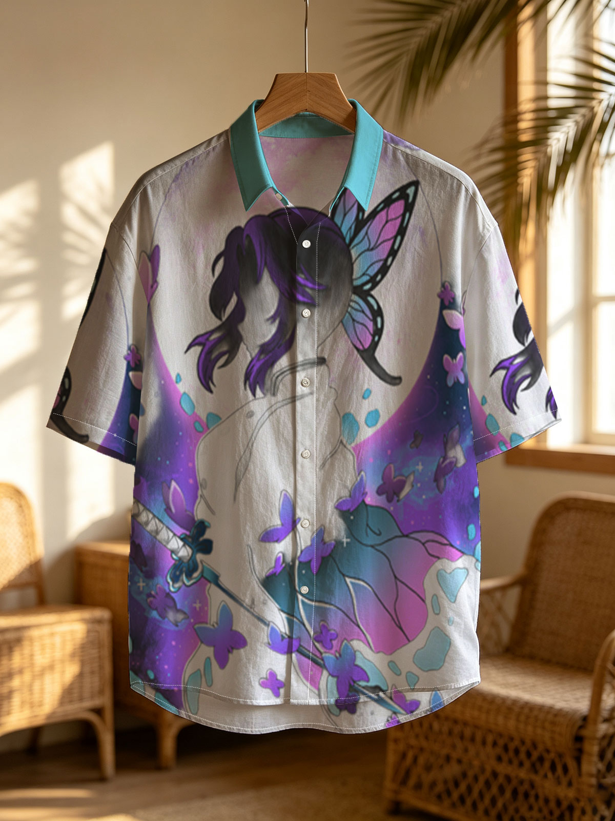 Shinobu Kocho from Demon Slayer, butterfly wings, moonlit silhouette, sword, purple butterflies -  Shirt