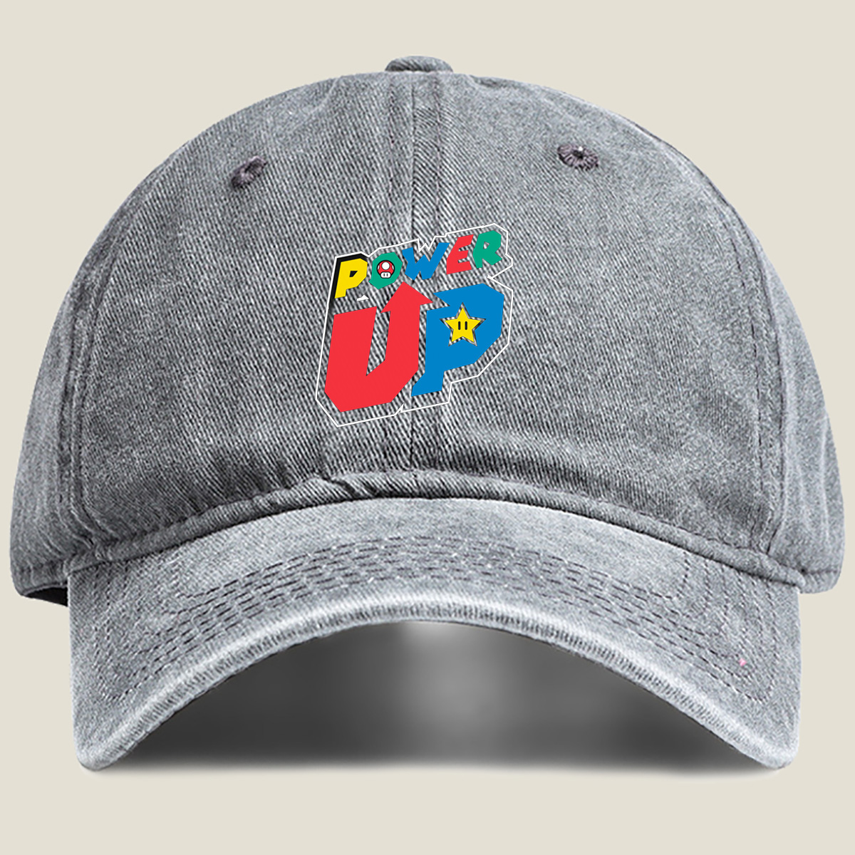 Power Up - Mario & Star - Washed Denim - Baseball Cap
