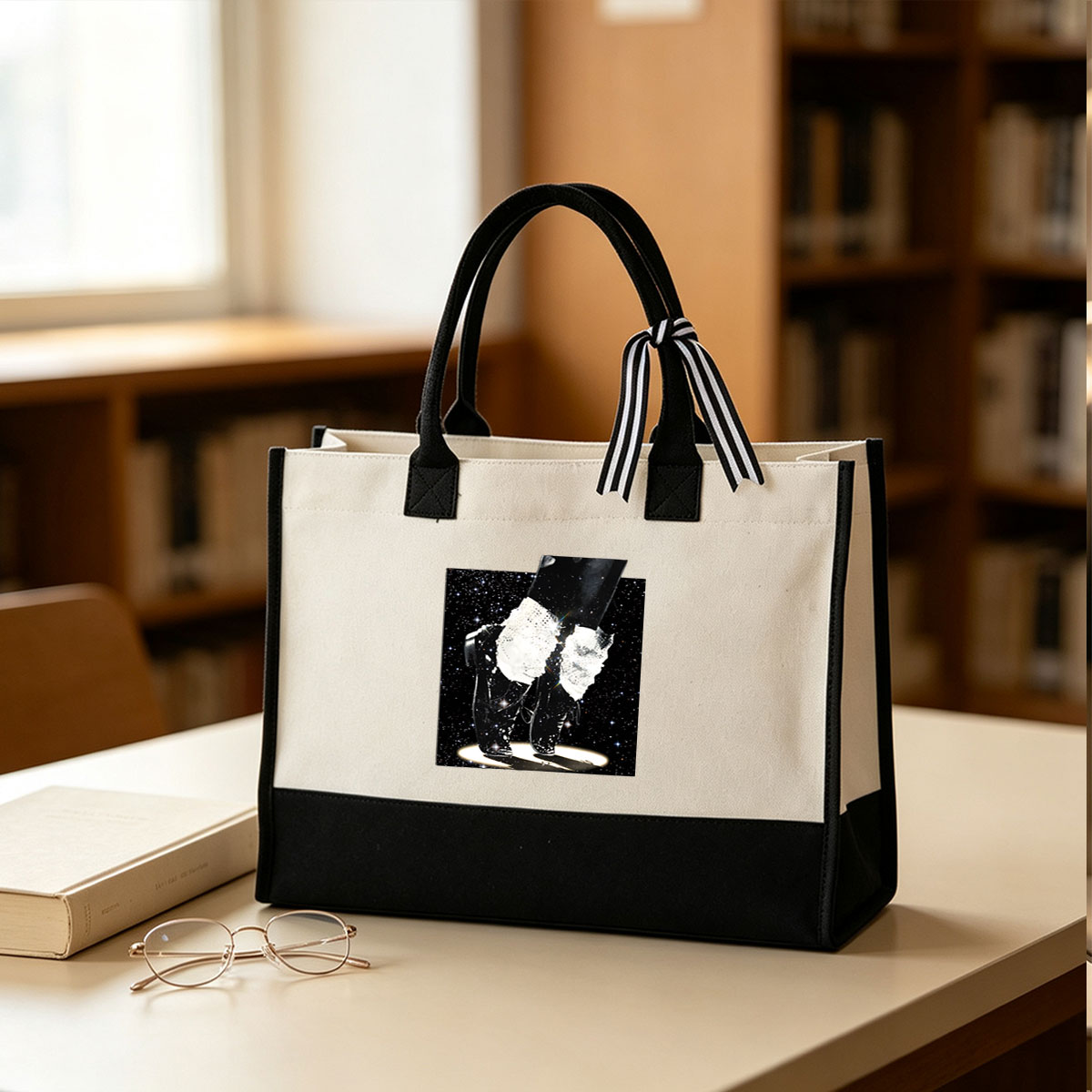 Michael Jackson's Iconic Moonwalk in Space - Canvas patchwork gift tote bag