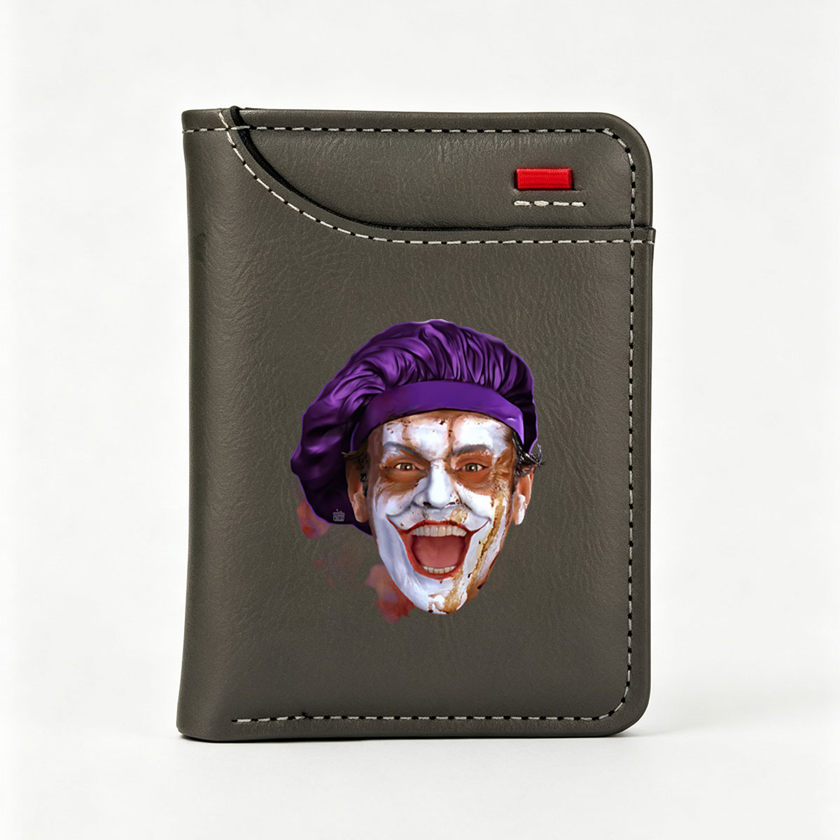 Joker with Purple Hat and Distorted Smile - Vertical Style Wallet