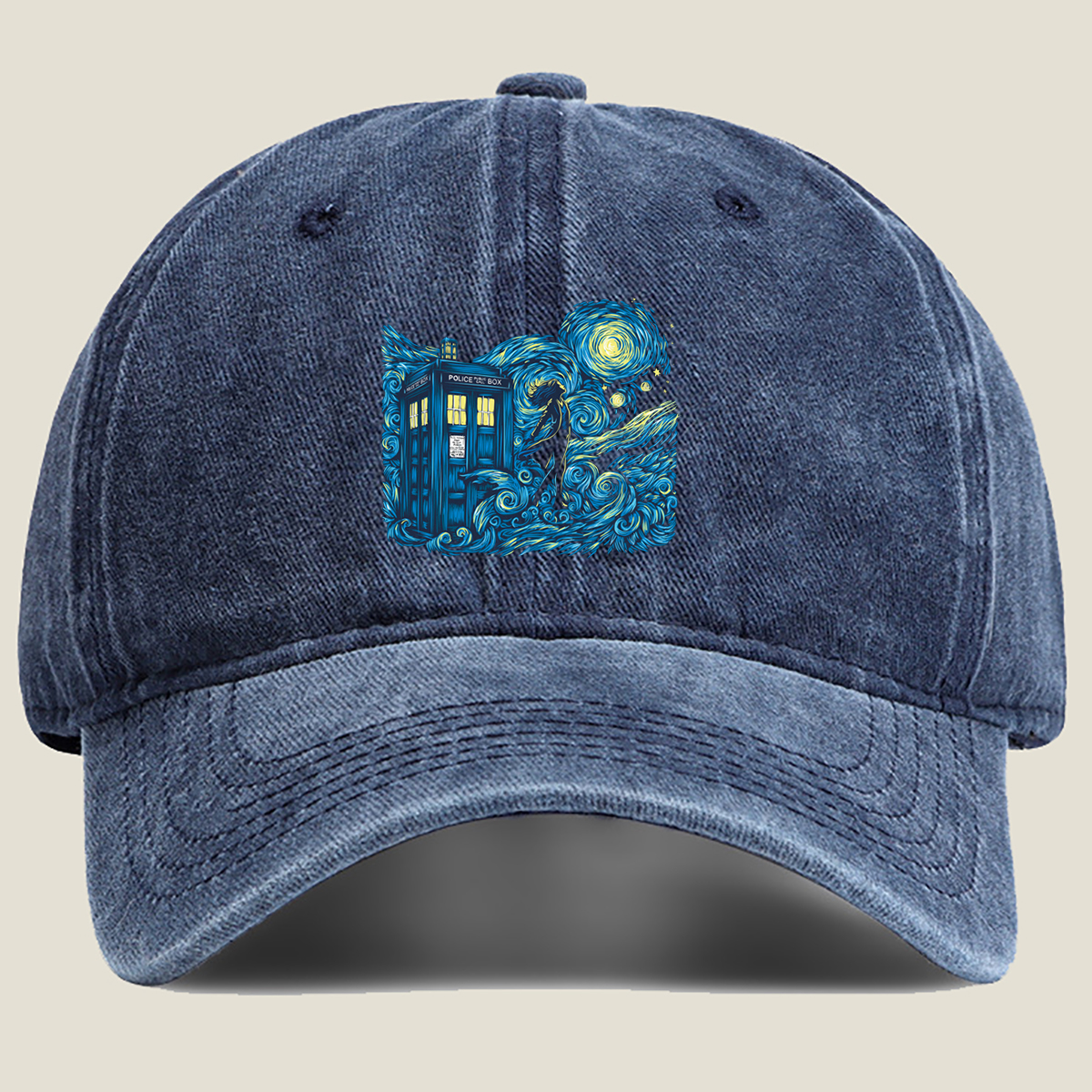 Doctor Who: TARDIS and Companion in Starry Night - Washed Denim - Baseball Cap