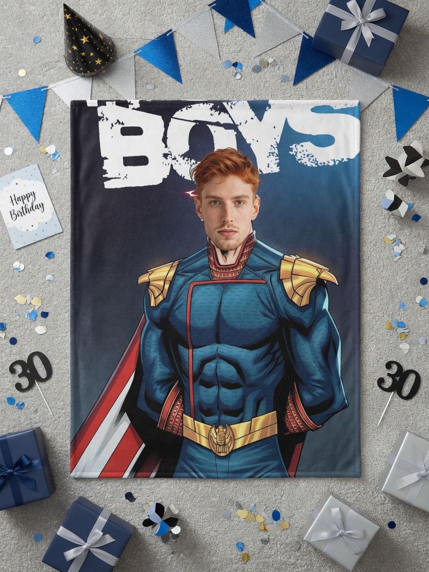 Custom Face Superhero Flannel Blanket, Personalized Photo Plush Throw, Anti-Pilling Cozy Fleece Gift for Bed and Sofa