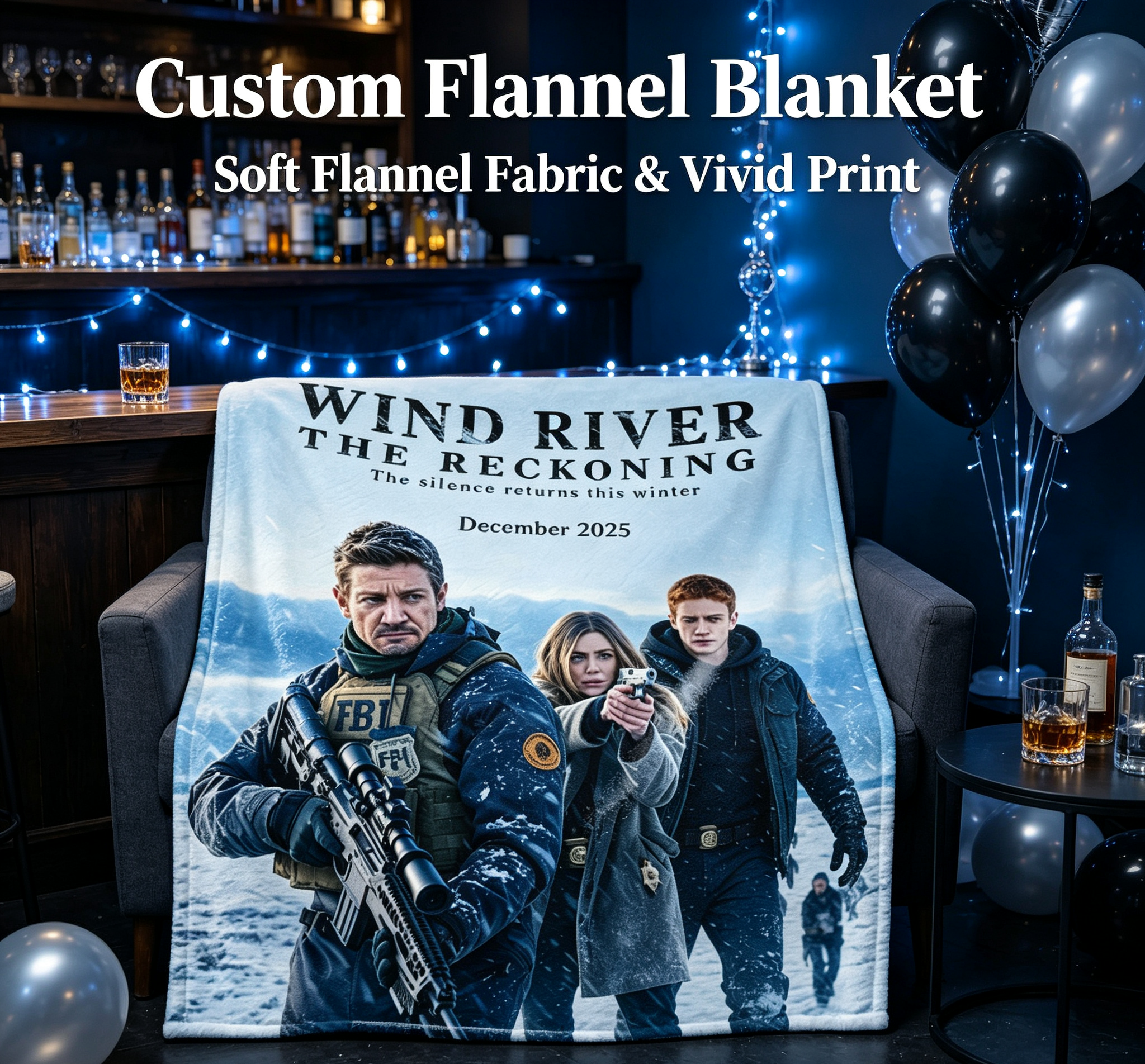 Custom Face Blanket Wind River The Reckoning Flannel Blanket Movie-Themed Gift for Fans Winter Home Decor or Cozy Gift Idea
