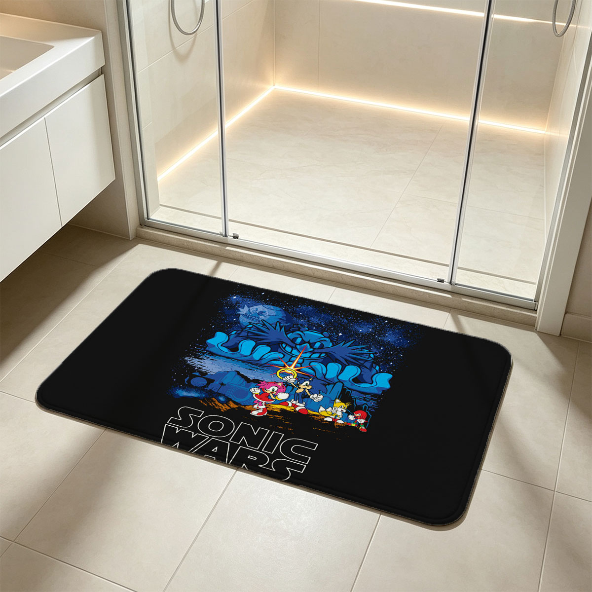 Sonic Wars: Sonic, Amy, Tails, Knuckles vs. Dark Lord in Cosmic Battle - Flannel floor mat