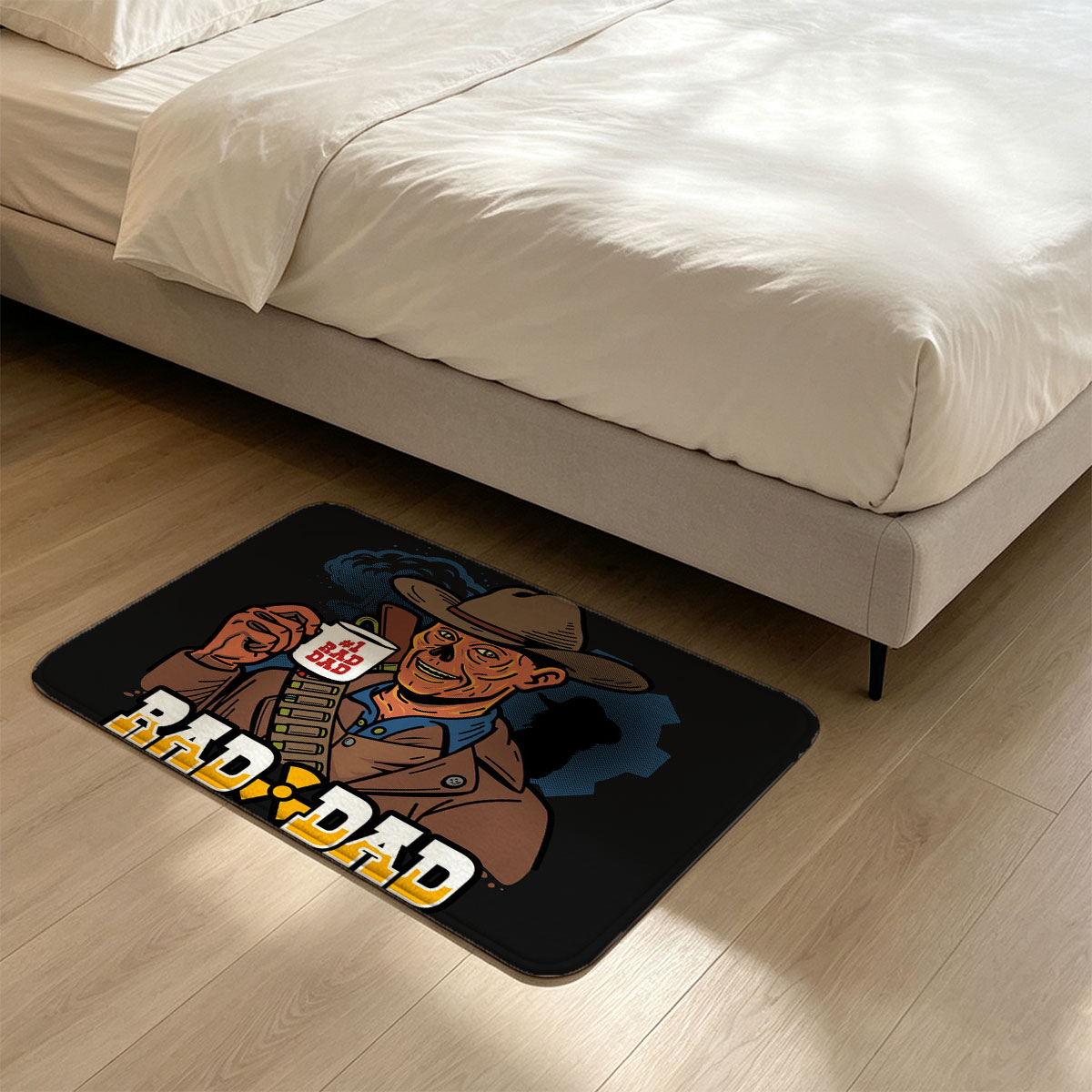 Rad Dad: #1 Rad Dad with Coffee Mug and Cowboy Hat - Flannel floor mat