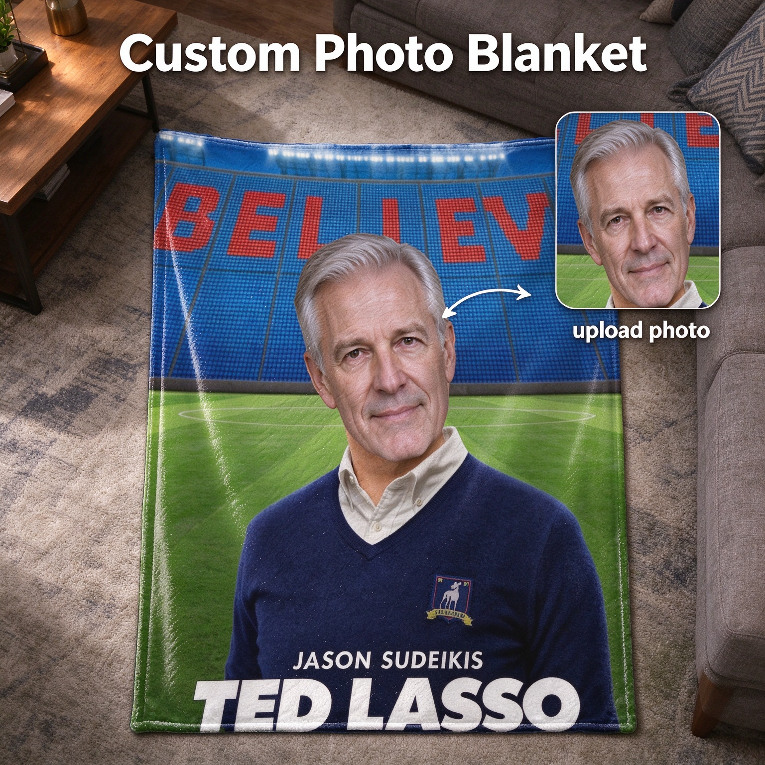 Custom Face Photo Flannel Blanket, Personalized Sports Stadium Fleece Throw, Ultra Soft Skin Friendly Cozy Gift