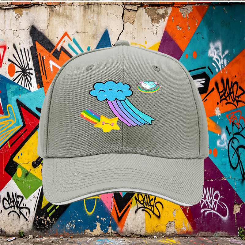 Unisex Classic Sandwich Hat with Rainbow Star and Cloud Print - Perfect for Casual Outings, Outdoor Activities, and Everyday Wear - Ideal for Adults and Teens Seeking Fun, Colorful Headwear