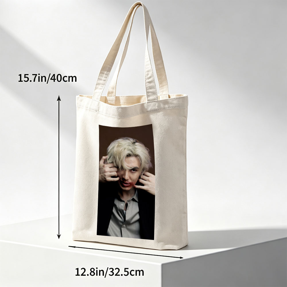Lisa from BLACKPINK in a Dramatic Close-Up with Platinum Blonde Hair and Intense Expression - Canvas tote bags
