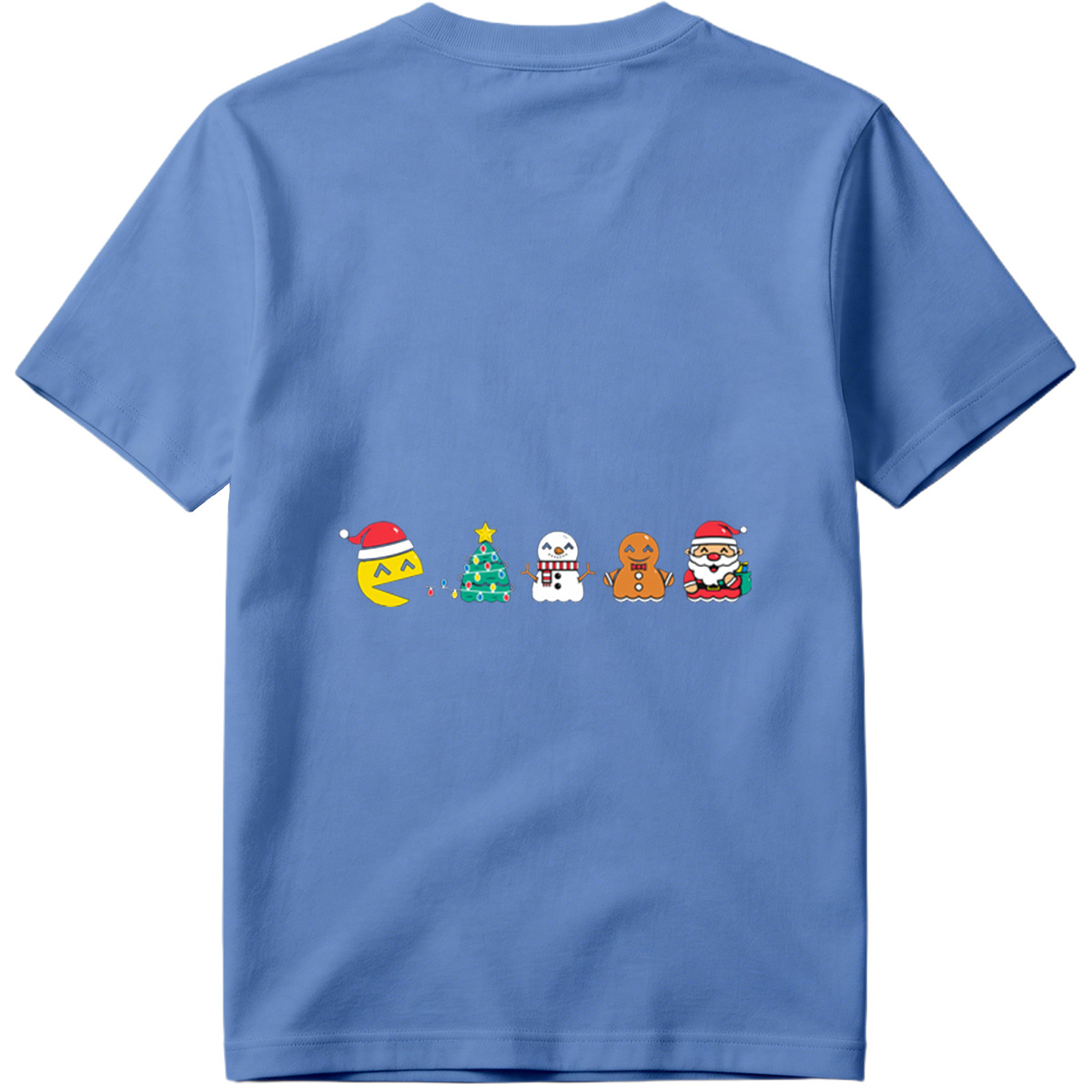 Pac-Man Christmas Characters: Pac-Man, Christmas Tree, Snowman, Gingerbread Man, Santa Claus - Tee