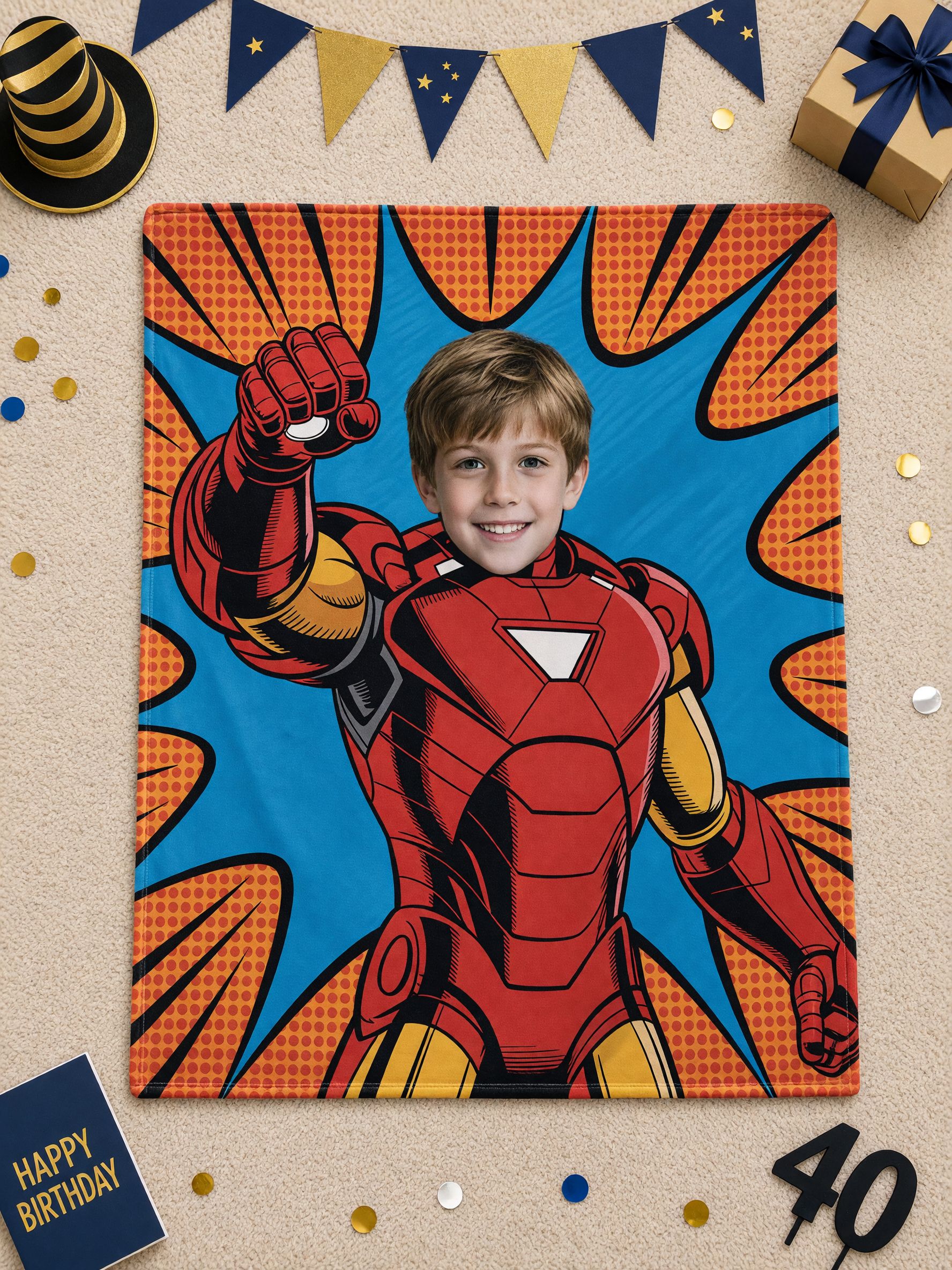 Custom Face Photo Superhero Fleece Blanket, Personalized Comic Character Flannel Throw, Ideal Gift for Kids and Boys