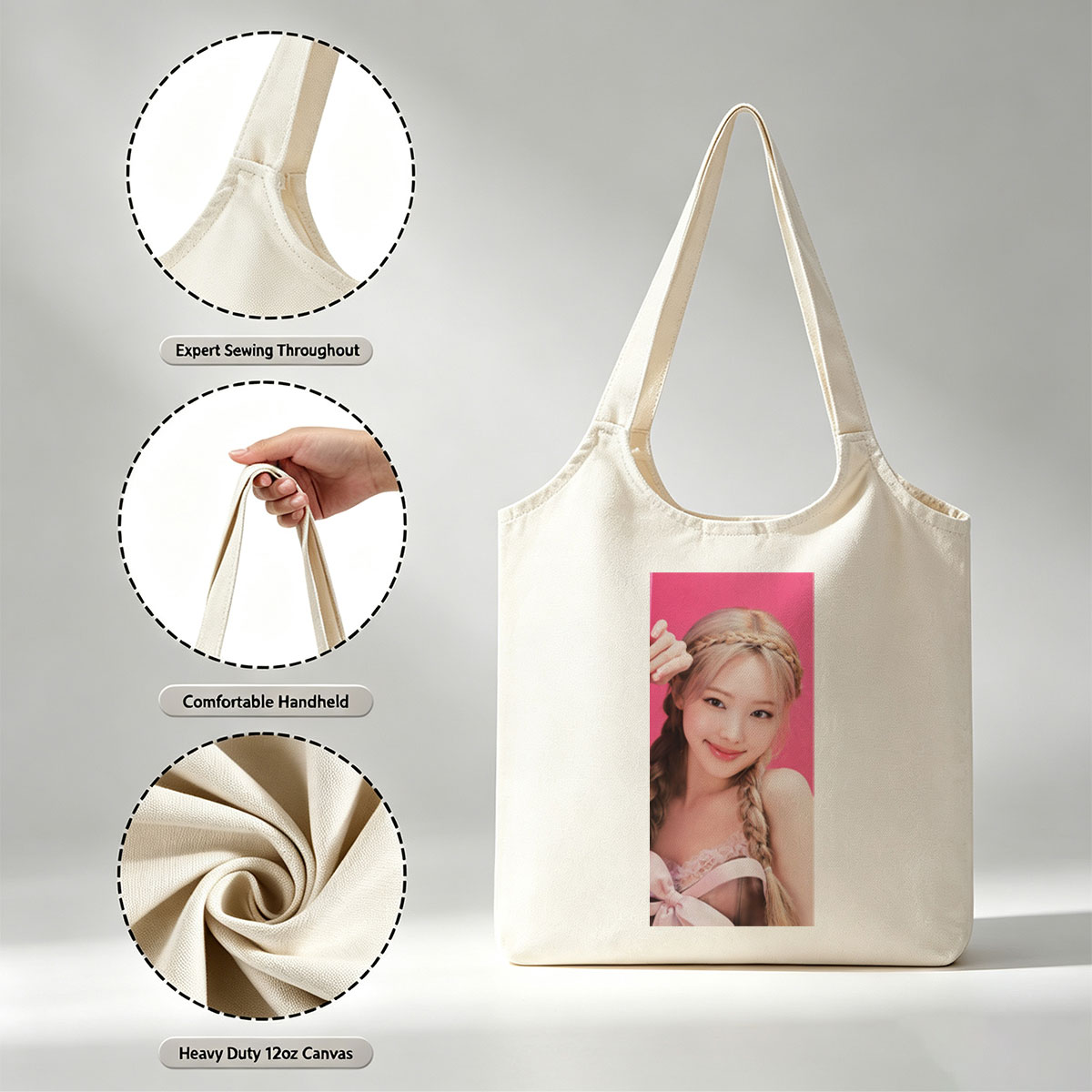 LISA from BLACKPINK in a Sweet Pink Outfit with Braided Hair and Soft Smile - Canvas shoulder bags/