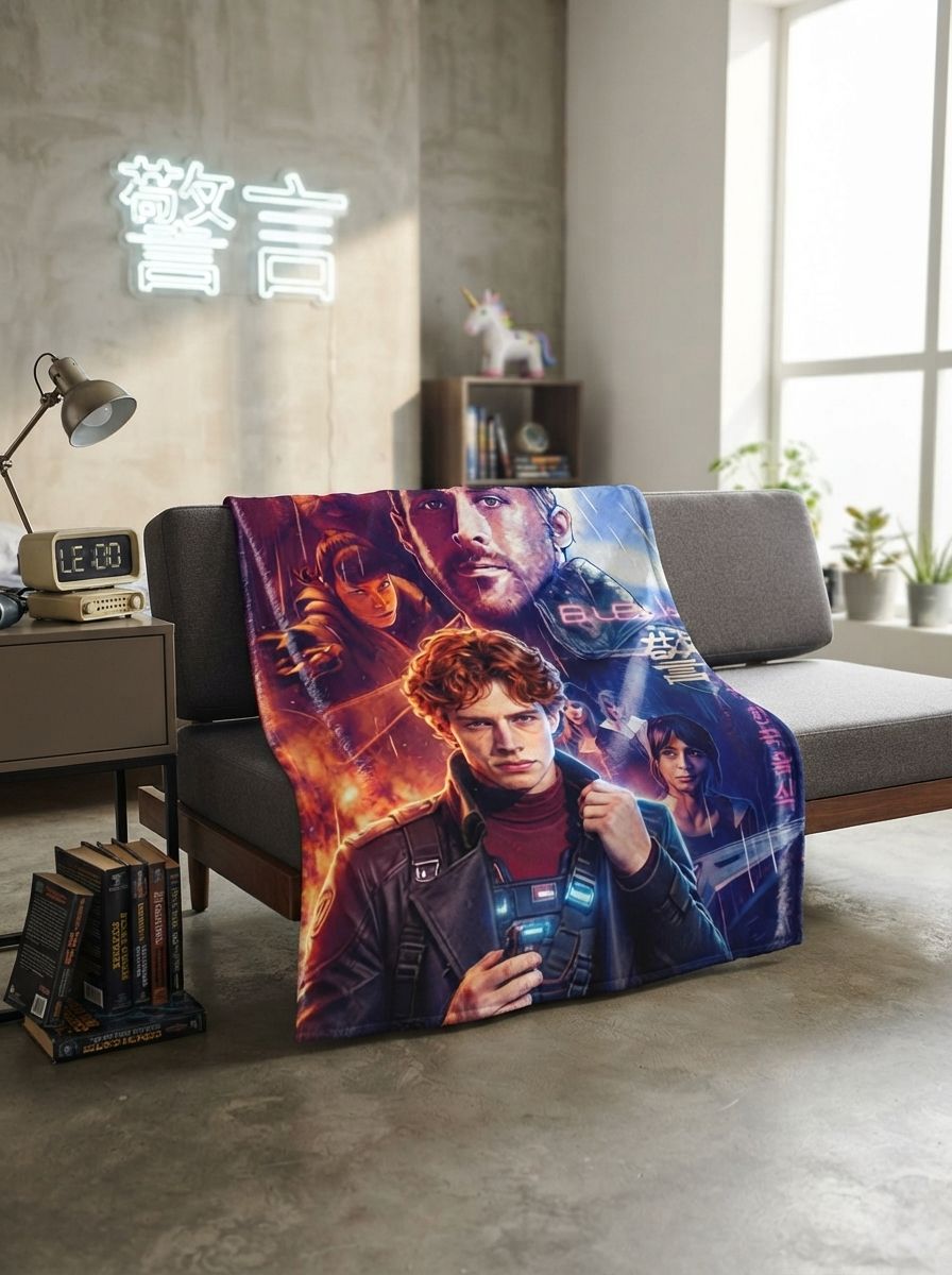 Custom Photo Headshot Blanket Personalized Flannel Throw with Vibrant Sci-Fi Movie Poster Style Art for Bed Sofa Ideal