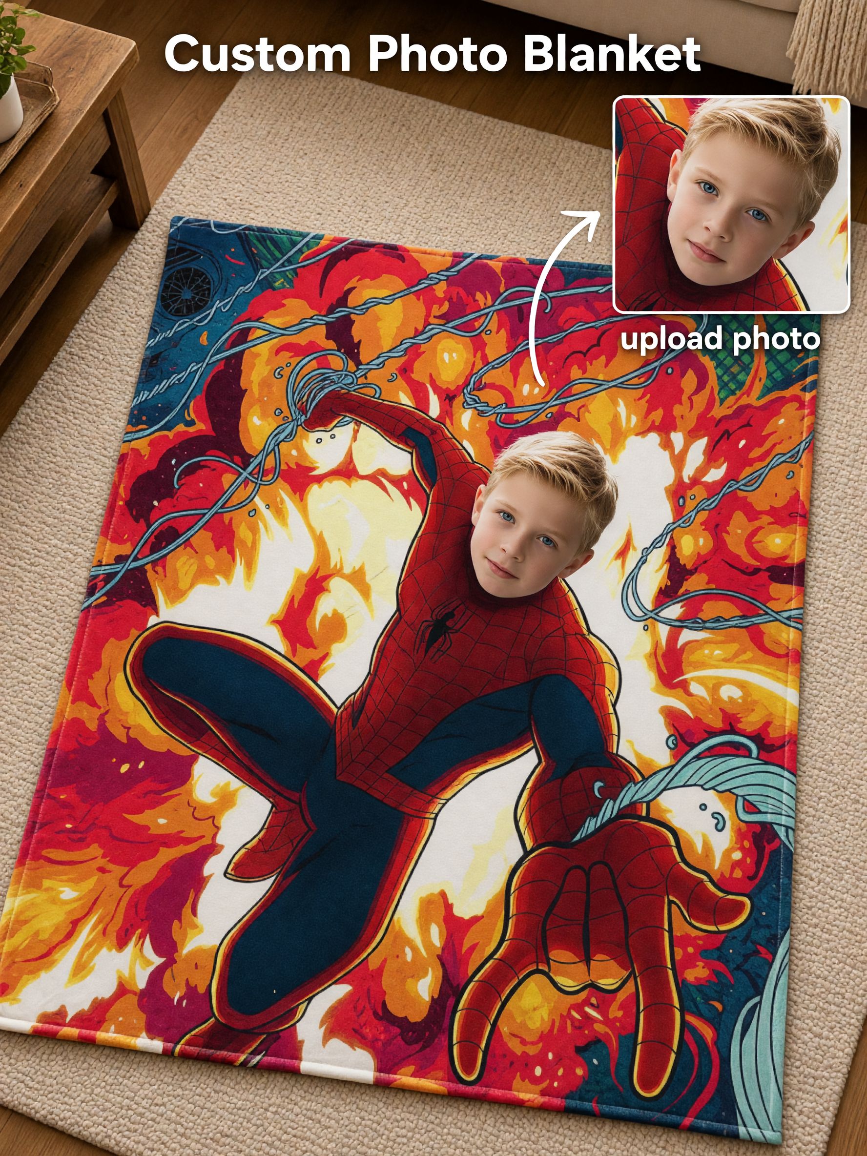 Custom Face Blanket With Vibrant Comic Action Design, Soft Anti-Pilling Flannel Throw For Ideal Personalized Gift
