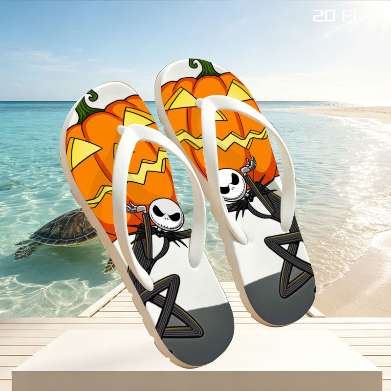 Jack Skellington Holding a Giant Jack-o'-Lantern -  flip-flops