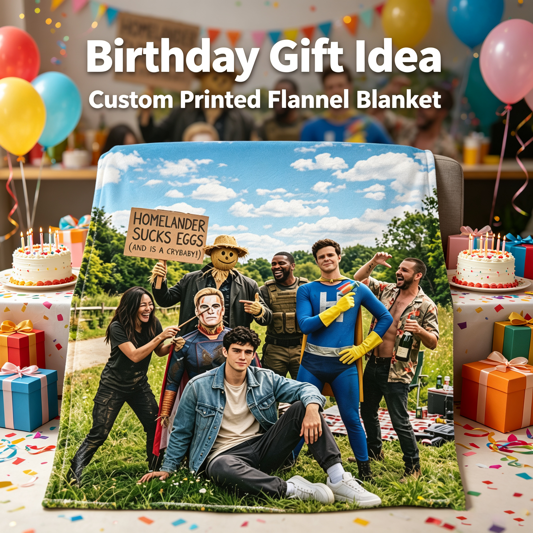 Custom Face Blanket The Boys TV Show Characters Flannel Blanket Perfect for Fans and Cosplay Enthusiasts Ideal Gift or Giveaway Item