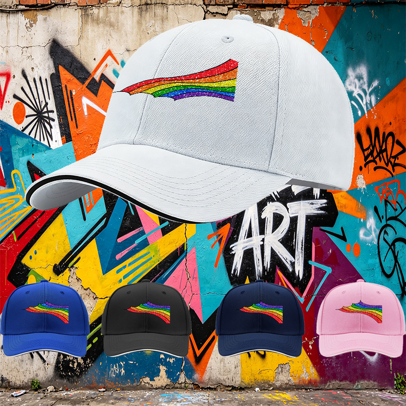 Unisex Classic Sandwich Hat with Glitter Rainbow Print Design | Lightweight Sun Protection Cap for Outdoor Activities, Beach, Travel, and Pride Events | Suitable for Adults Seeking Stylish and Comfortable Headwear