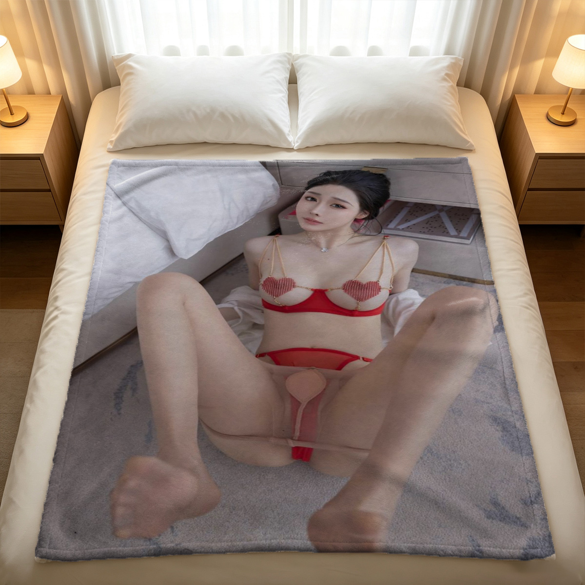 Nude Bunny Girl Covered in Cash - Blanket