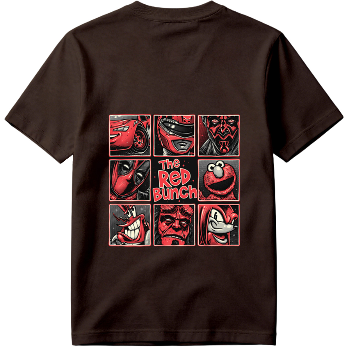The Red Bunch: Lightning McQueen, Darth Maul, Deadpool, Elmo, Dr. Seuss's The Grinch, Hellboy, and Knuckles - Tee